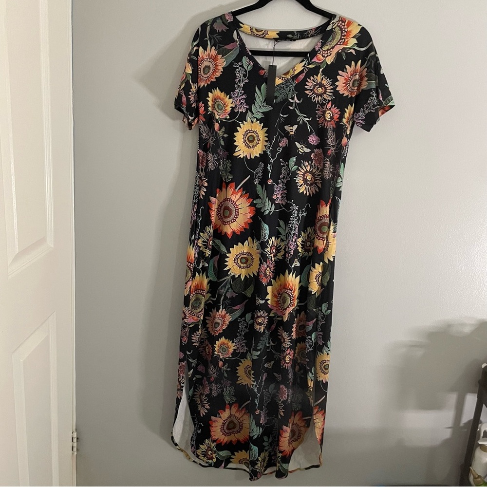 Floral Black Midi Dress